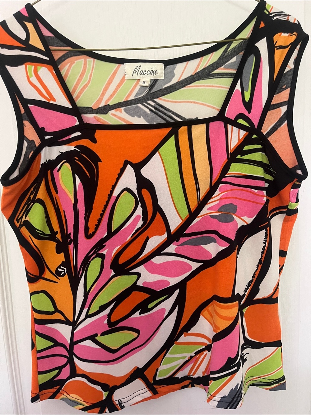 Women's Sleeveless Tropical Print Tank - Orange Multi